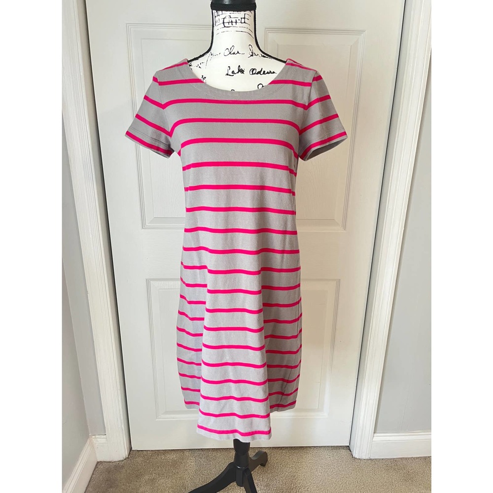 Gap Short Sleeve Pink & Gray Striped Cotton Dress Size Medium Tall